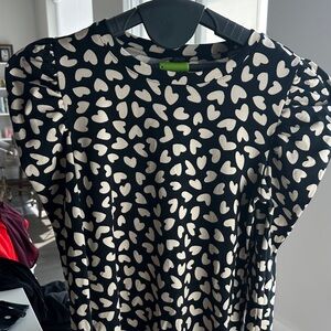 Ann Taylor Black and Cream Heart Print Long Sleeve Top